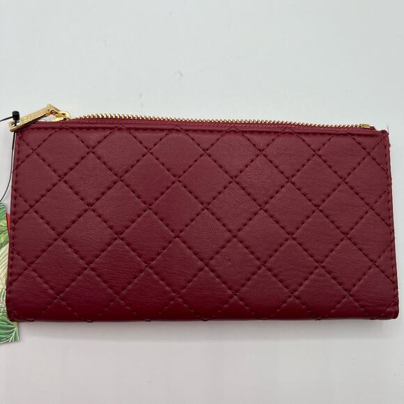 Badgley Mischka Womens Vegan Leather Long Card Wallet Wine Red Quilted NWT - Picture 11 of 12